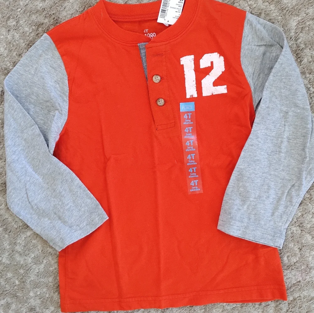 NWT The Children's Place Orange & Gray Baseball Raglan Tee